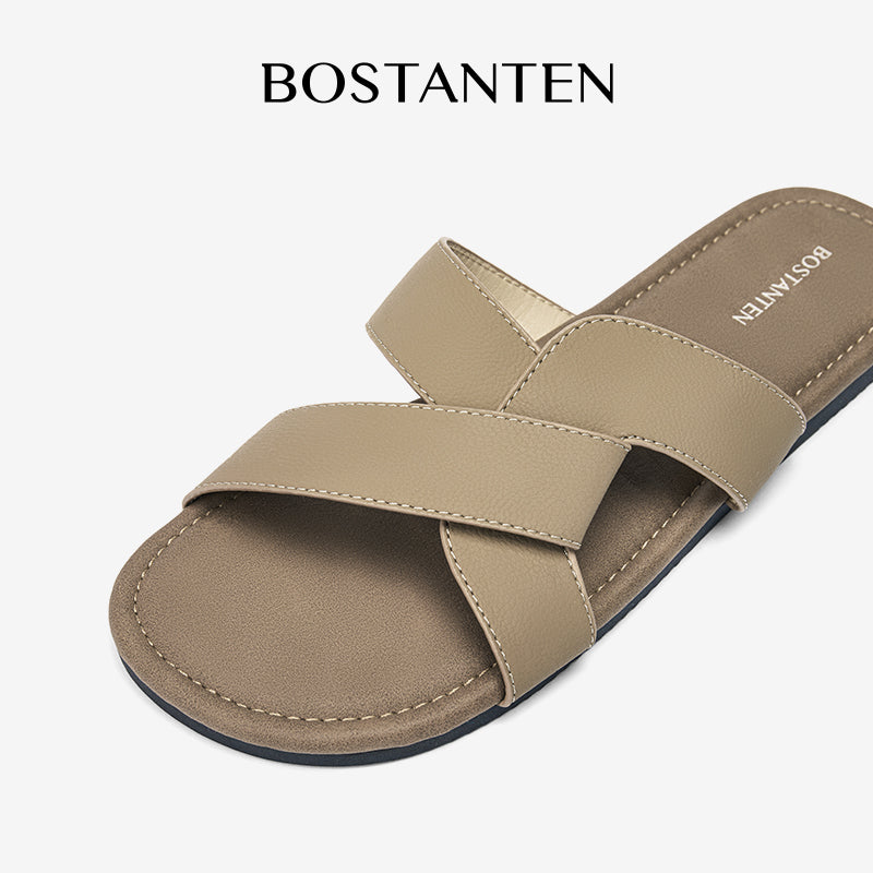 BOSTANTEN LuxChoco Coco Sandal Flat Wanita Slide Cross Strap Minimalis Nyaman Untuk Harian