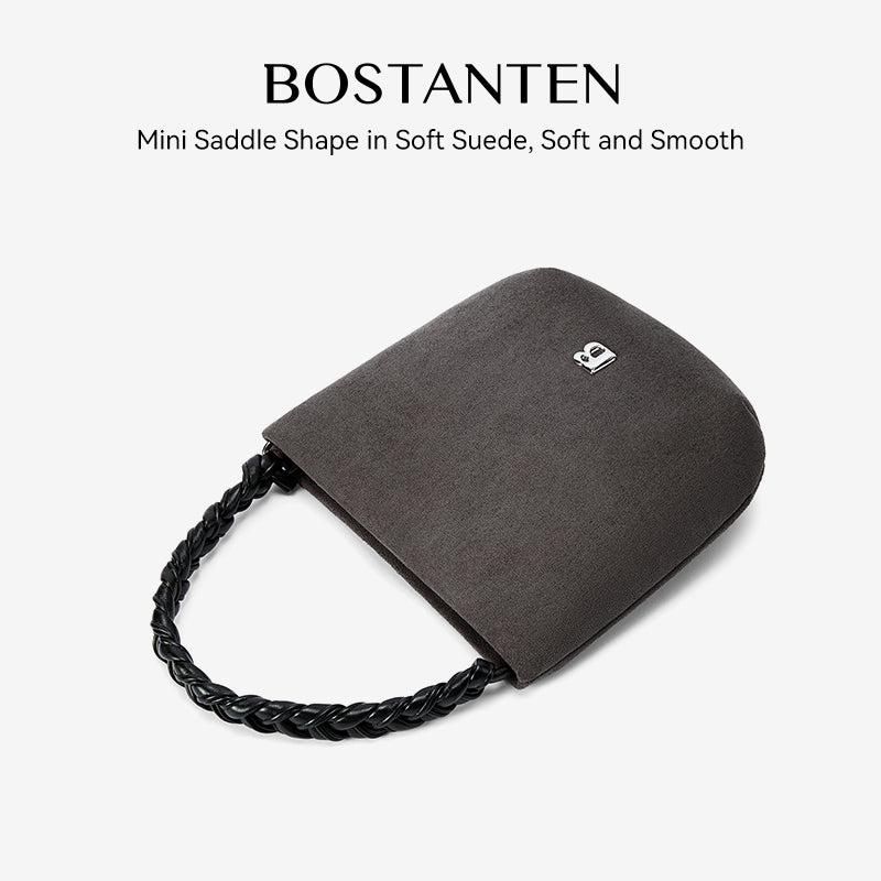 [Teddy Bag] BOSTANTEN Tas Selempang Wanita Kulit Suede Mini Fashionable – Desain Tali Anyaman DIY Adjustable Strap Tas Selempang