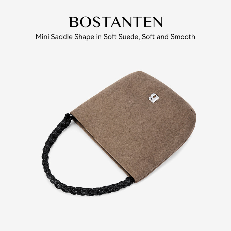 [Teddy Bag] BOSTANTEN Tas Selempang Wanita Kulit Suede Mini Fashionable – Desain Tali Anyaman DIY Adjustable Strap Tas Selempang