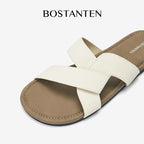 BOSTANTEN LuxChoco Coco Sandal Flat Wanita Slide Cross Strap Minimalis Nyaman Untuk Harian