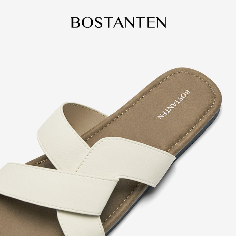 BOSTANTEN LuxChoco Coco Sandal Flat Wanita Slide Cross Strap Minimalis Nyaman Untuk Harian