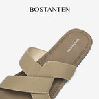 BOSTANTEN LuxChoco Coco Sandal Flat Wanita Slide Cross Strap Minimalis Nyaman Untuk Harian