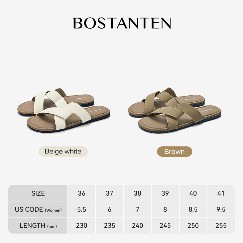 BOSTANTEN LuxChoco Coco Sandal Flat Wanita Slide Cross Strap Minimalis Nyaman Untuk Harian