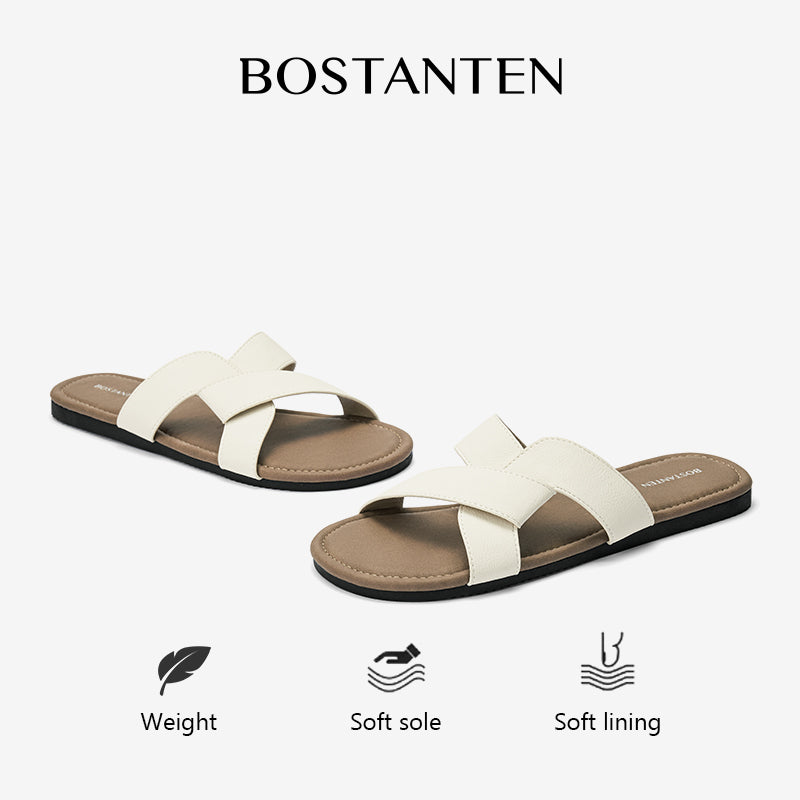 BOSTANTEN LuxChoco Coco Sandal Flat Wanita Slide Cross Strap Minimalis Nyaman Untuk Harian
