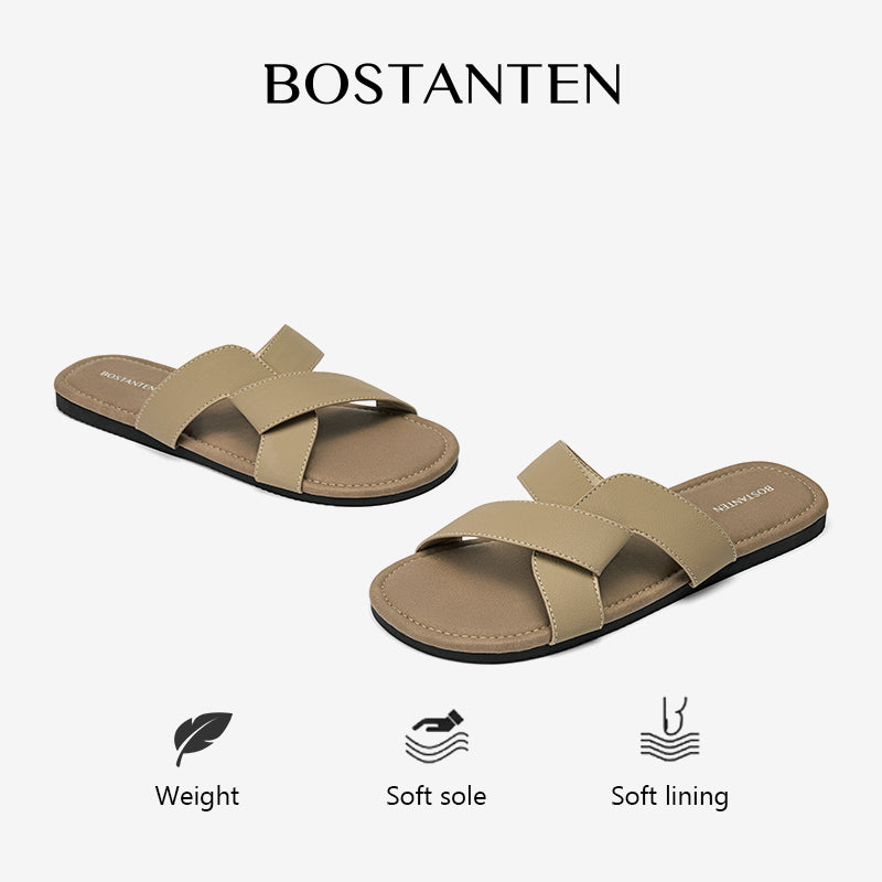 BOSTANTEN LuxChoco Coco Sandal Flat Wanita Slide Cross Strap Minimalis Nyaman Untuk Harian
