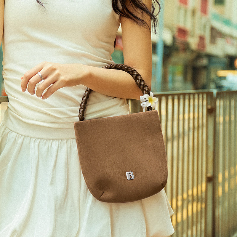 [Teddy Bag] BOSTANTEN Tas Selempang Wanita Kulit Suede Mini Fashionable – Desain Tali Anyaman DIY Adjustable Strap Tas Selempang
