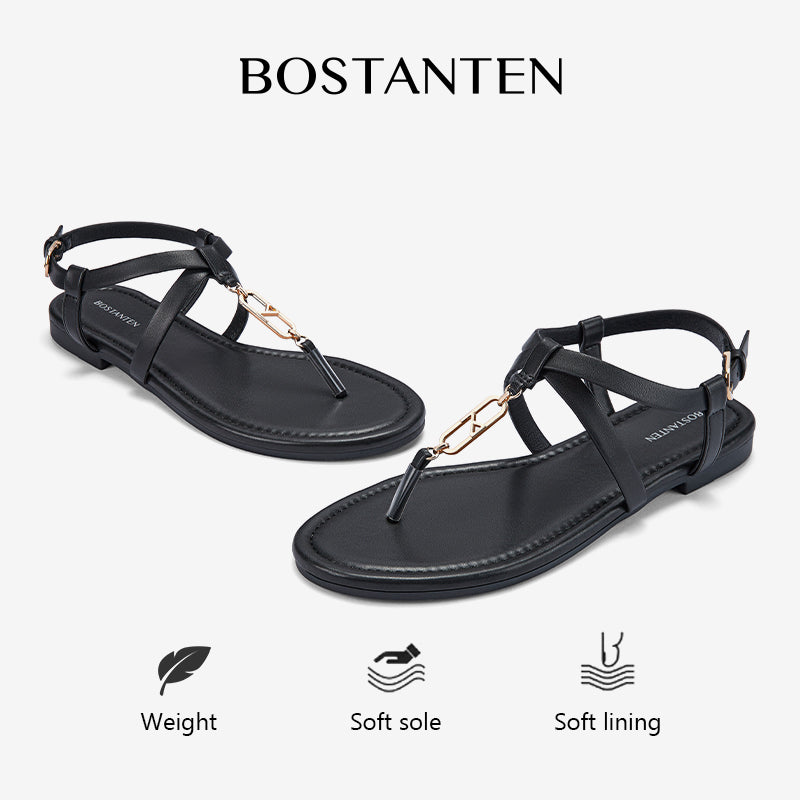 [New Arrival|Bostanten Sandal Wanita Sandal Sepatu berbentuk T dengan gesper logam kecil