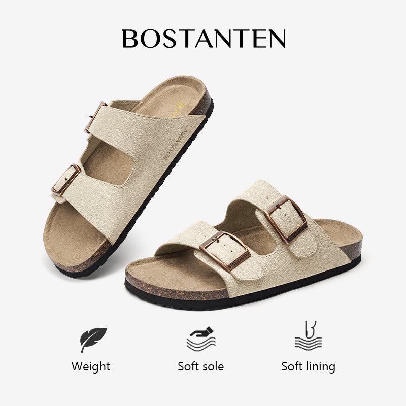 BOSTANTEN Ark Classic Flat Sandal Wanita Sepatu Casual Birken Slide Dua Buckle Umroh Haji Empuk Nyaman Anti Slip