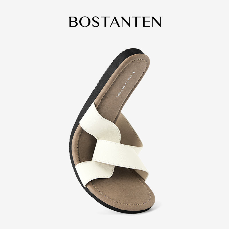 BOSTANTEN LuxChoco Coco Sandal Flat Wanita Slide Cross Strap Minimalis Nyaman Untuk Harian