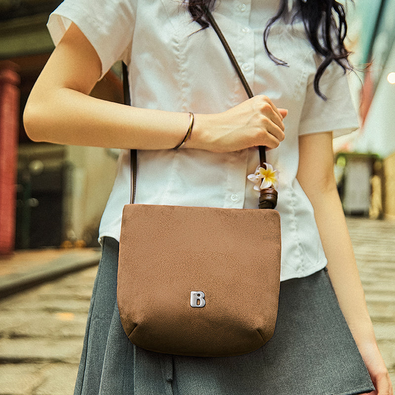 [Teddy Bag] BOSTANTEN Tas Selempang Wanita Kulit Suede Mini Fashionable – Desain Tali Anyaman DIY Adjustable Strap Tas Selempang