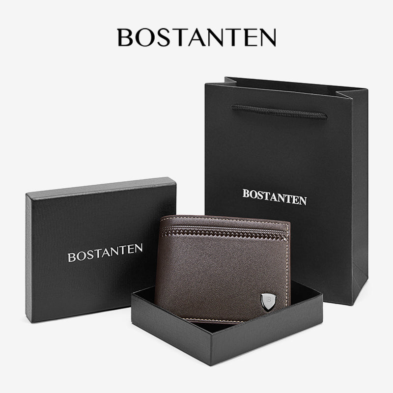 BOSTANTEN Dompet Pria Fashion Garis Horizontal PU Coklat/Hitam Wallet