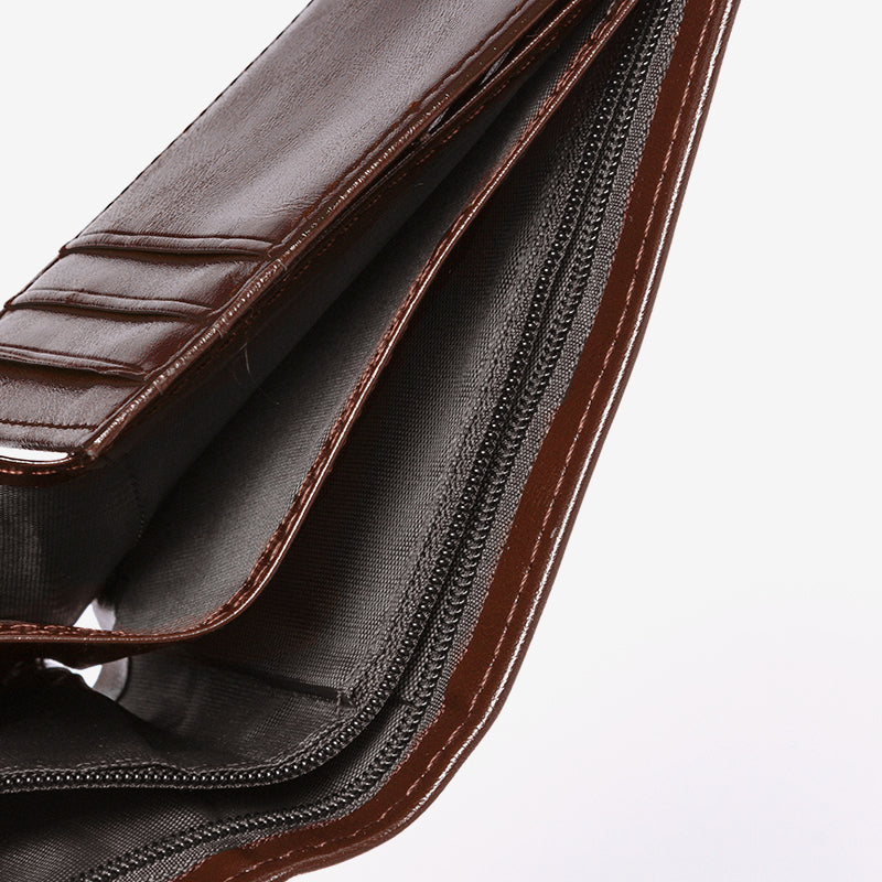 BOSTANTEN Dompet Pria Koin Ritsleting Kulit PU Tiga Kali Lipat