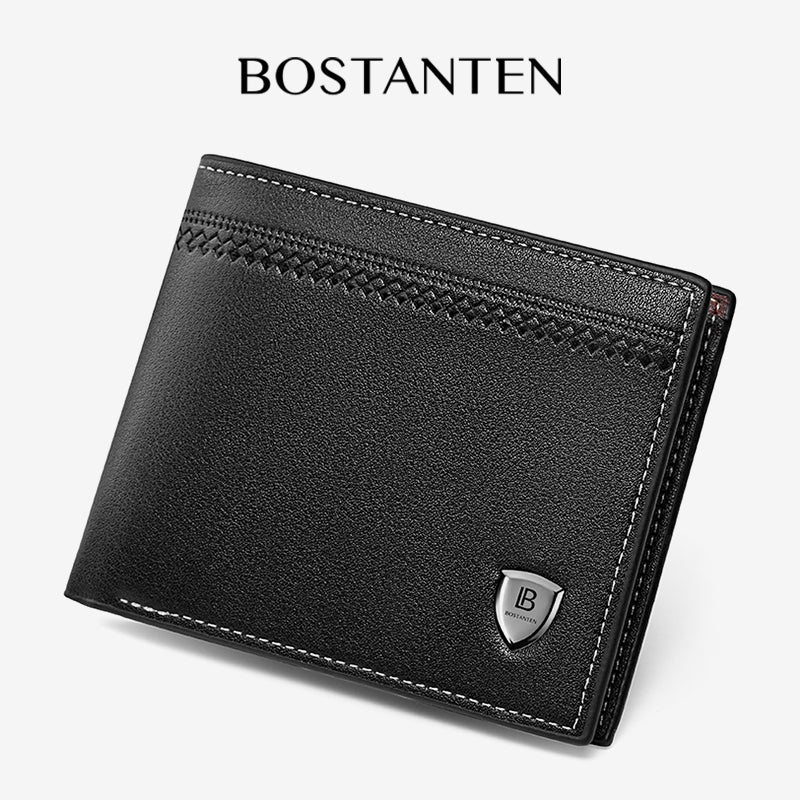 BOSTANTEN Dompet Pria Fashion Garis Horizontal PU Coklat/Hitam Wallet