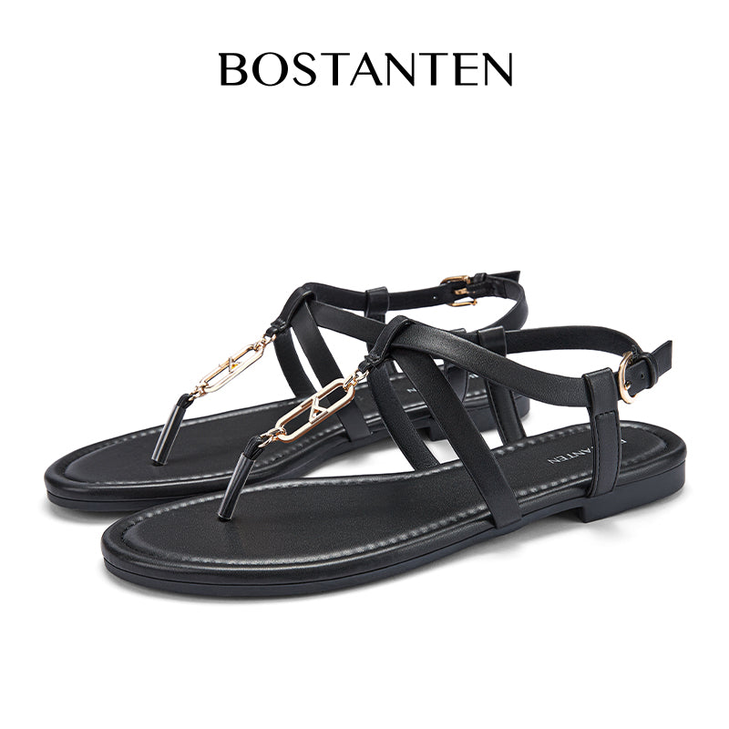[New Arrival|Bostanten Sandal Wanita Sandal Sepatu berbentuk T dengan gesper logam kecil