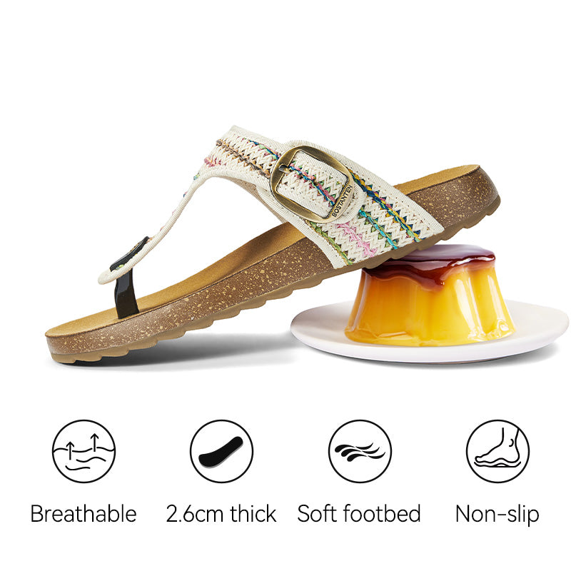 BOSTANTEN Gizeh Shoes Sandal Jepit Thong Velcro Casual Anyaman Cork Footbed Outdoor