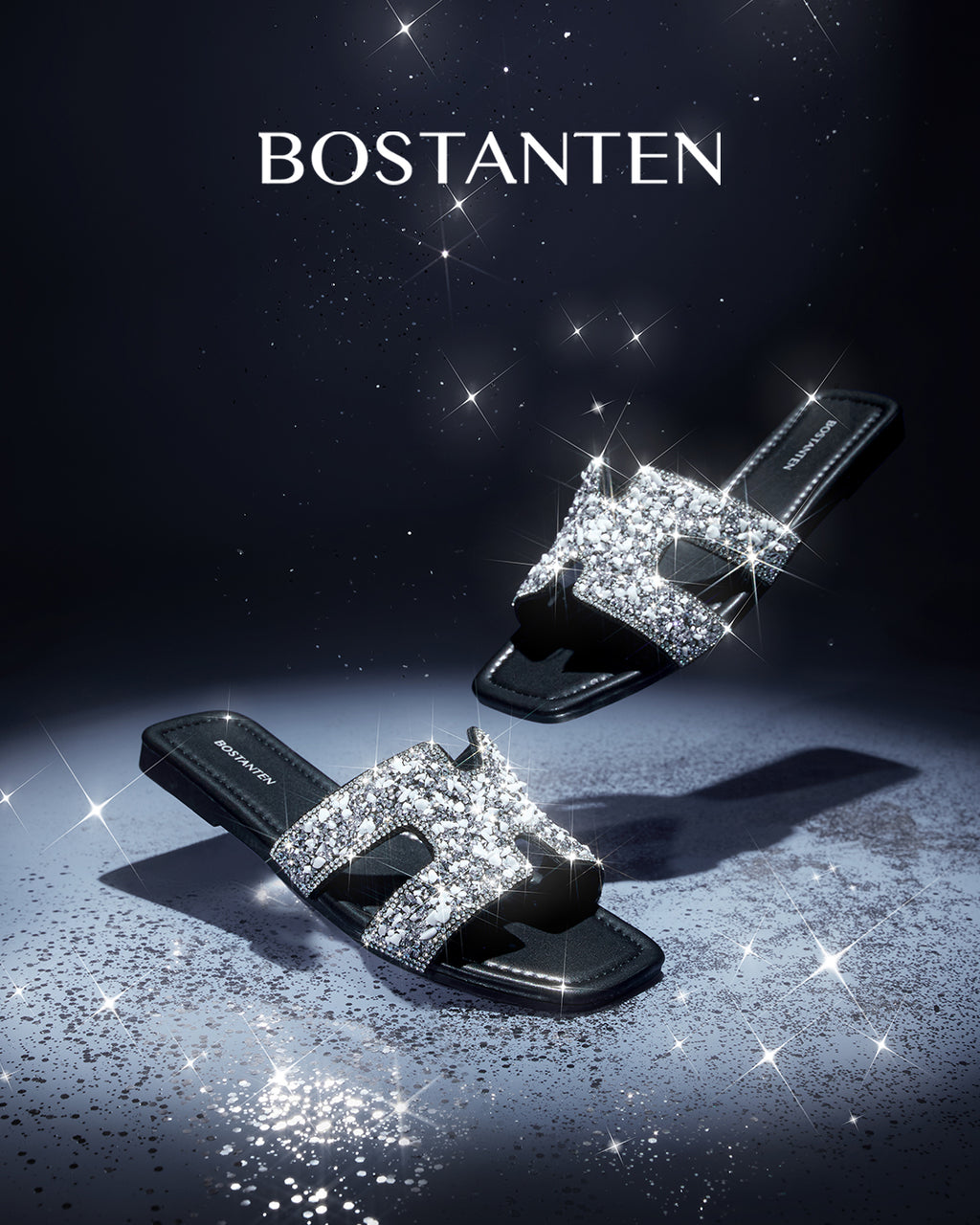 [Star Moon] Bostanten Sandal Santai Berkilau Perak, Nyaman & Serbaguna