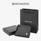 BOSTANTEN Dompet Pria Fashion Garis Horizontal PU Coklat/Hitam Wallet