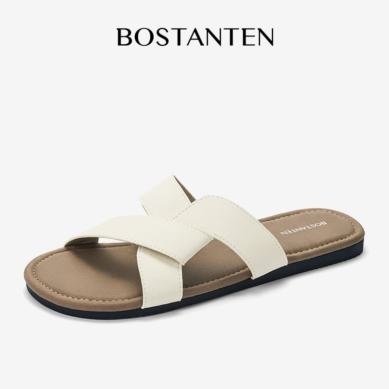 BOSTANTEN LuxChoco Coco Sandal Flat Wanita Slide Cross Strap Minimalis Nyaman Untuk Harian