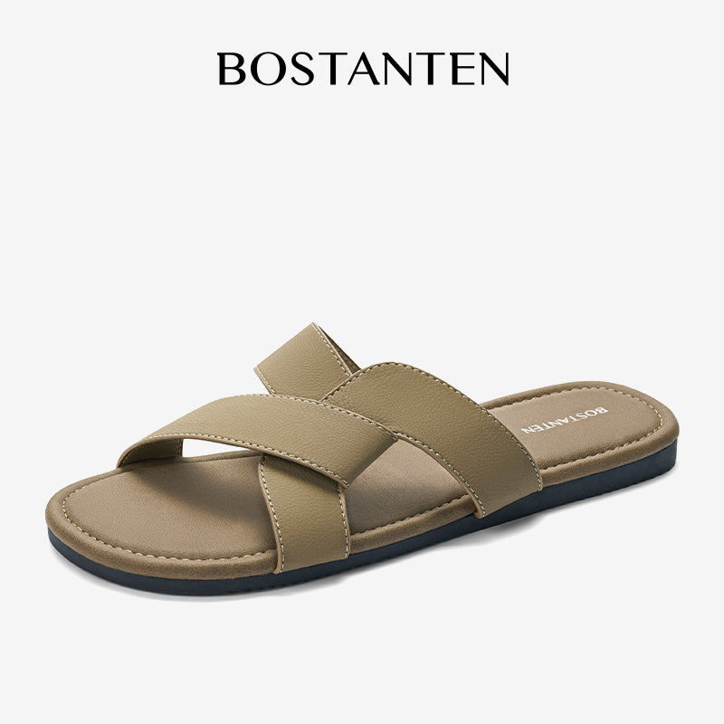 BOSTANTEN LuxChoco Coco Sandal Flat Wanita Slide Cross Strap Minimalis Nyaman Untuk Harian