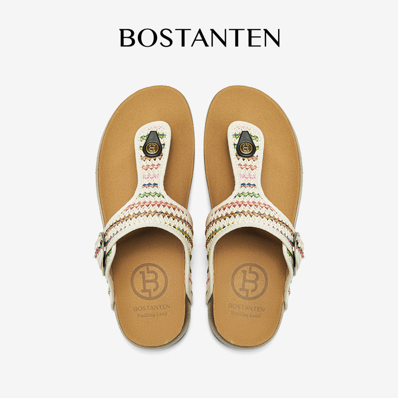 BOSTANTEN Gizeh Shoes Sandal Jepit Thong Velcro Casual Anyaman Cork Footbed Outdoor