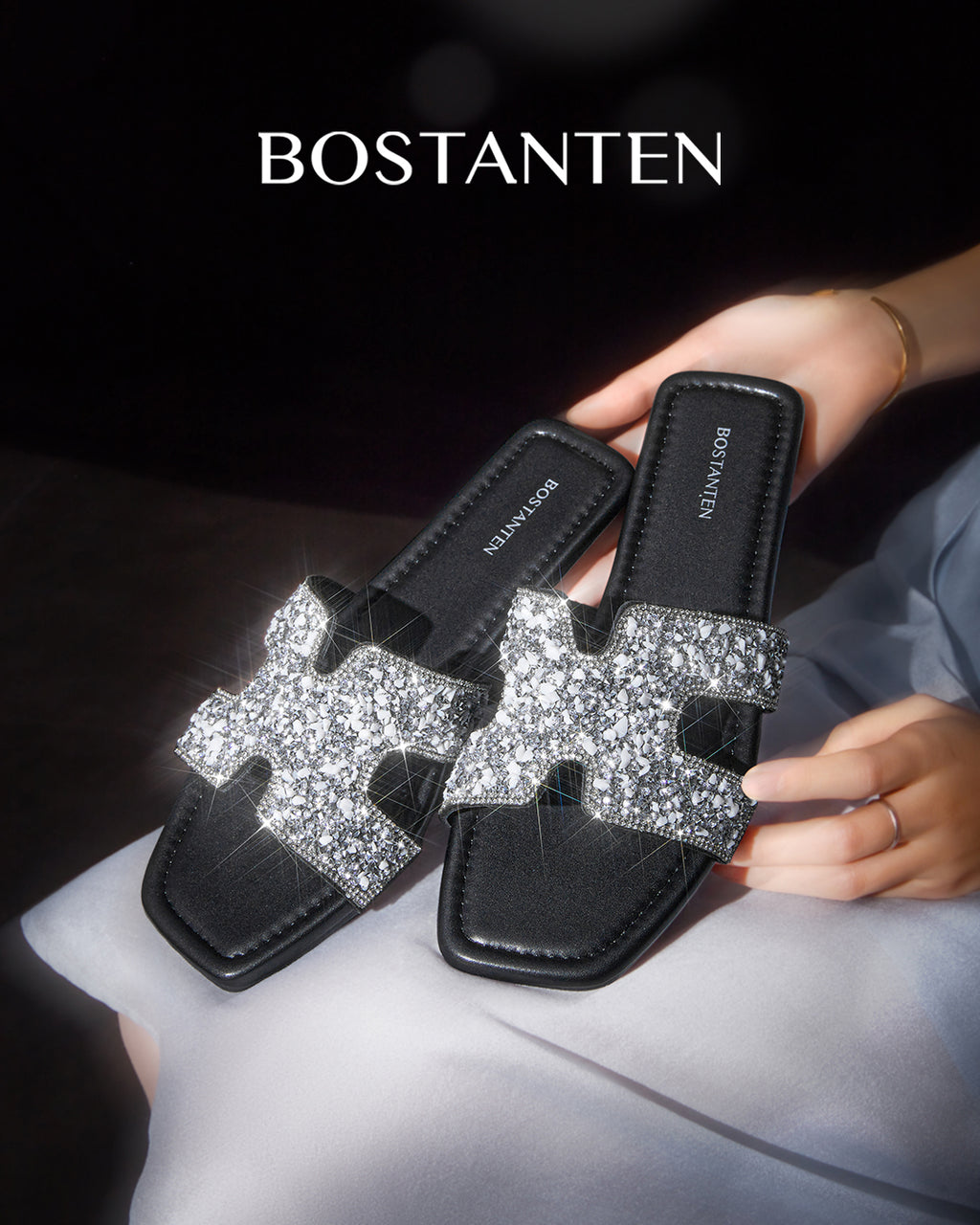 [Star Moon] Bostanten Sandal Santai Berkilau Perak, Nyaman & Serbaguna
