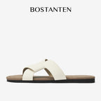 BOSTANTEN LuxChoco Coco Sandal Flat Wanita Slide Cross Strap Minimalis Nyaman Untuk Harian