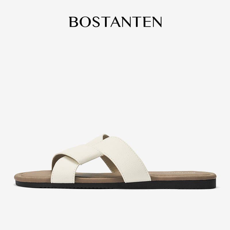 BOSTANTEN LuxChoco Coco Sandal Flat Wanita Slide Cross Strap Minimalis Nyaman Untuk Harian