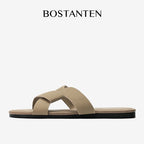 BOSTANTEN LuxChoco Coco Sandal Flat Wanita Slide Cross Strap Minimalis Nyaman Untuk Harian