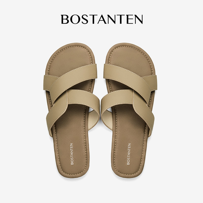 BOSTANTEN LuxChoco Coco Sandal Flat Wanita Slide Cross Strap Minimalis Nyaman Untuk Harian