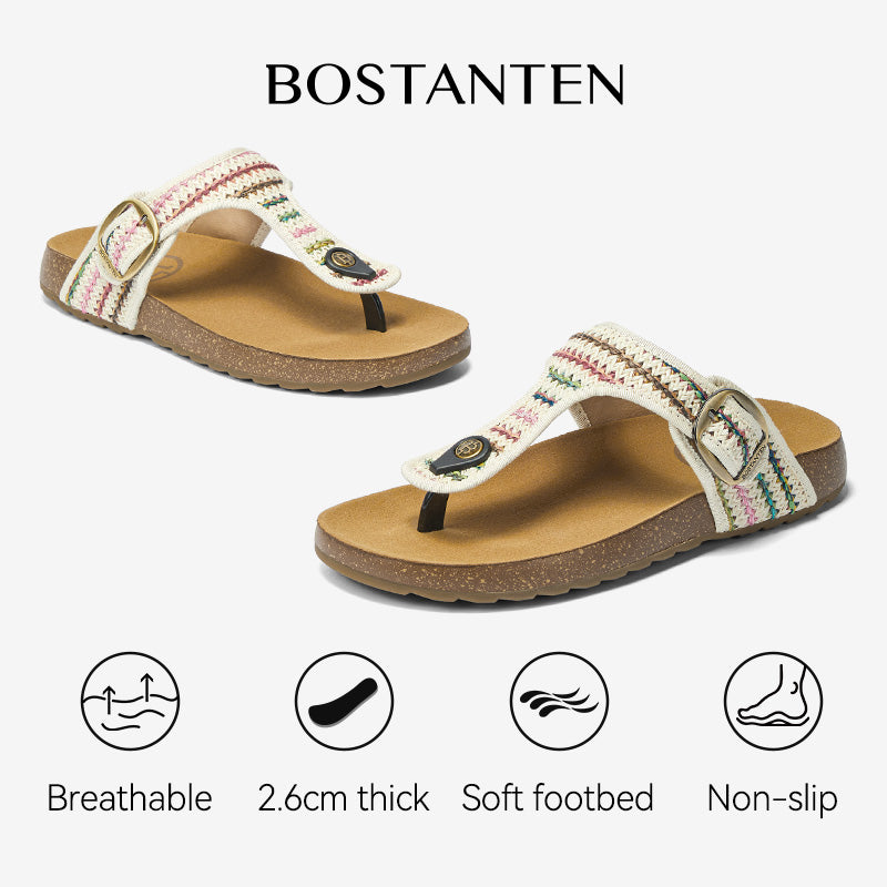 BOSTANTEN Gizeh Shoes Sandal Jepit Thong Velcro Casual Anyaman Cork Footbed Outdoor