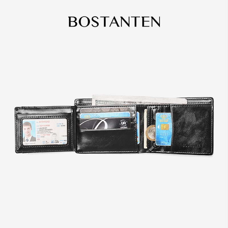 BOSTANTEN Dompet Lipat Pria Koin Ritleting Bahan Kulit PU