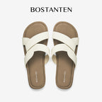 BOSTANTEN LuxChoco Coco Sandal Flat Wanita Slide Cross Strap Minimalis Nyaman Untuk Harian