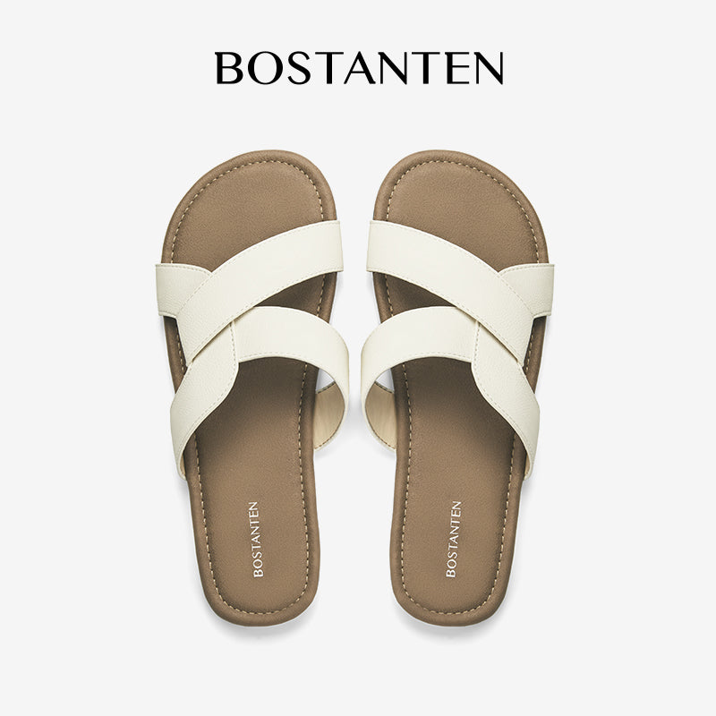 BOSTANTEN LuxChoco Coco Sandal Flat Wanita Slide Cross Strap Minimalis Nyaman Untuk Harian