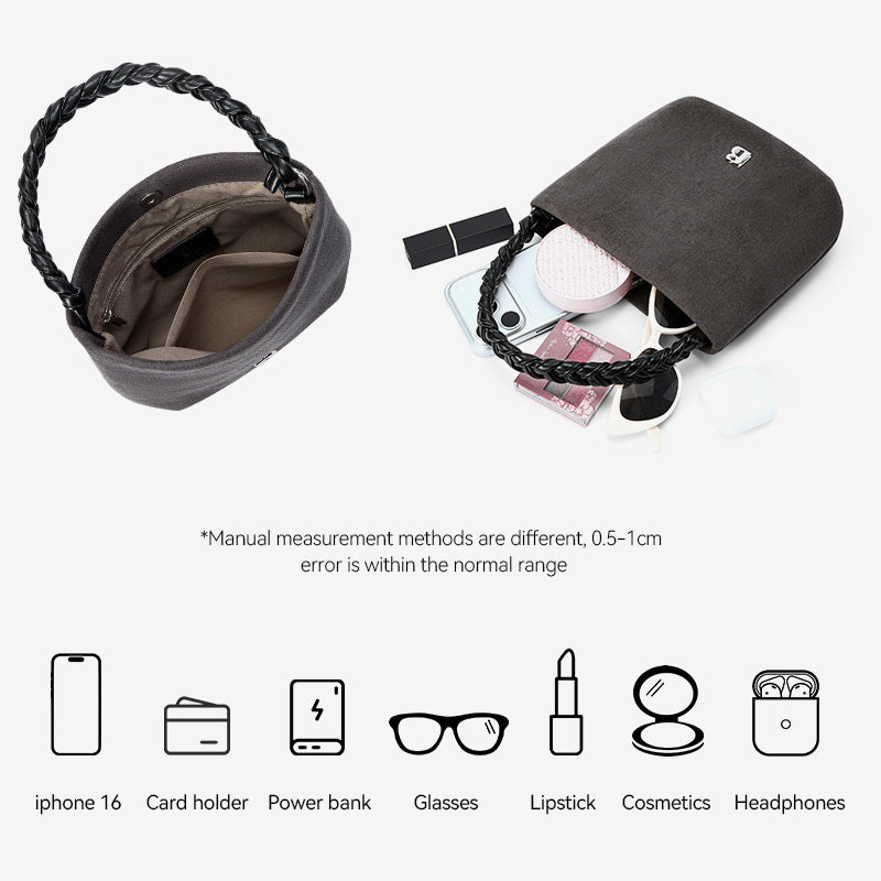 [Teddy Bag] BOSTANTEN Tas Selempang Wanita Kulit Suede Mini Fashionable – Desain Tali Anyaman DIY Adjustable Strap Tas Selempang