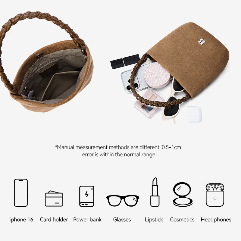 [Teddy Bag] BOSTANTEN Tas Selempang Wanita Kulit Suede Mini Fashionable – Desain Tali Anyaman DIY Adjustable Strap Tas Selempang