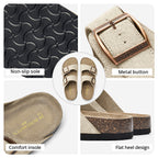 BOSTANTEN Ark Classic Flat Sandal Wanita Sepatu Casual Birken Slide Dua Buckle Umroh Haji Empuk Nyaman Anti Slip