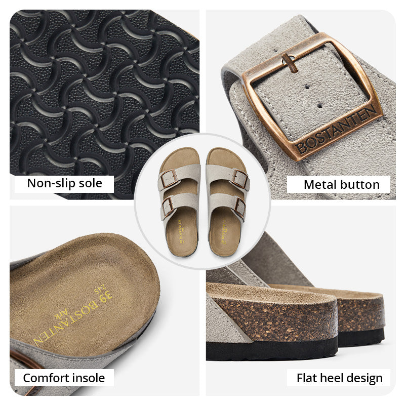 BOSTANTEN Ark Classic Flat Sandal Wanita Sepatu Casual Birken Slide Dua Buckle Umroh Haji Empuk Nyaman Anti Slip
