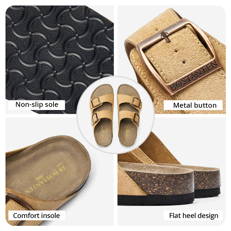 BOSTANTEN Ark Classic Flat Sandal Wanita Sepatu Casual Birken Slide Dua Buckle Umroh Haji Empuk Nyaman Anti Slip
