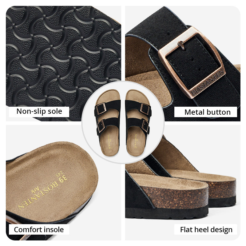 BOSTANTEN Ark Classic Flat Sandal Wanita Sepatu Casual Birken Slide Dua Buckle Umroh Haji Empuk Nyaman Anti Slip