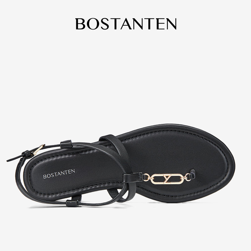 [New Arrival|Bostanten Sandal Wanita Sandal Sepatu berbentuk T dengan gesper logam kecil
