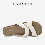 BOSTANTEN LuxChoco Coco Sandal Flat Wanita Slide Cross Strap Minimalis Nyaman Untuk Harian