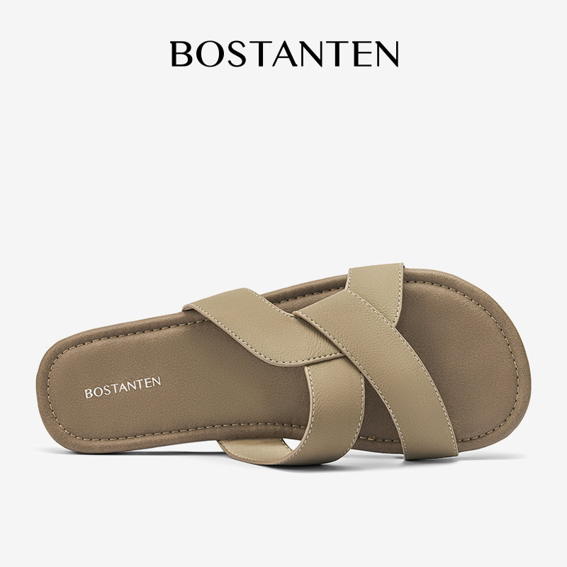 BOSTANTEN LuxChoco Coco Sandal Flat Wanita Slide Cross Strap Minimalis Nyaman Untuk Harian