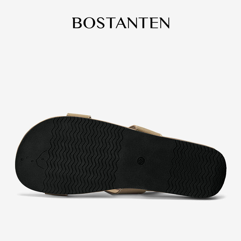 BOSTANTEN LuxChoco Coco Sandal Flat Wanita Slide Cross Strap Minimalis Nyaman Untuk Harian