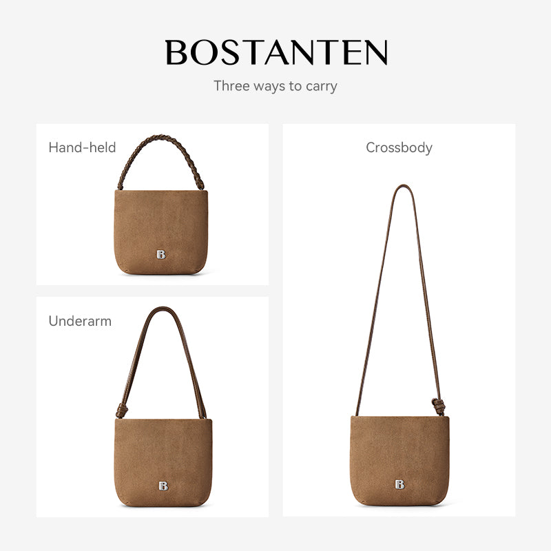 [Teddy Bag] BOSTANTEN Tas Selempang Wanita Kulit Suede Mini Fashionable – Desain Tali Anyaman DIY Adjustable Strap Tas Selempang