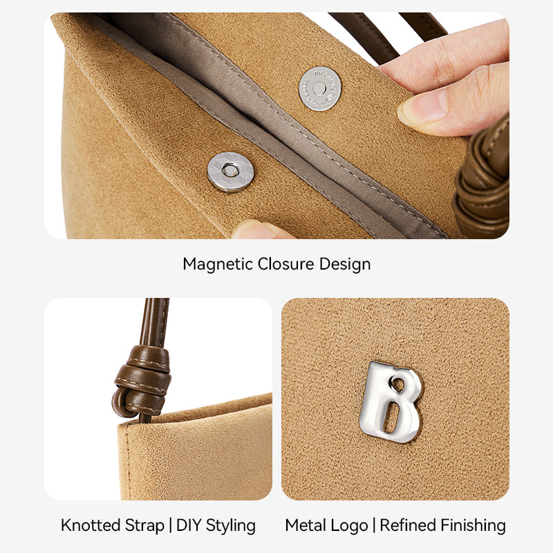 [Teddy Bag] BOSTANTEN Tas Selempang Wanita Kulit Suede Mini Fashionable – Desain Tali Anyaman DIY Adjustable Strap Tas Selempang