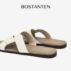 BOSTANTEN LuxChoco Coco Sandal Flat Wanita Slide Cross Strap Minimalis Nyaman Untuk Harian