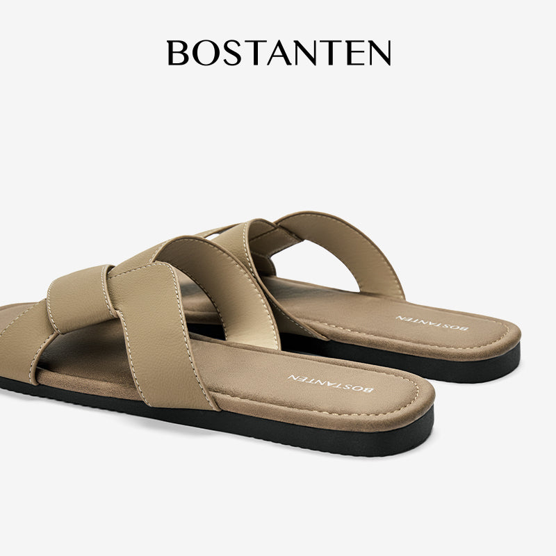 BOSTANTEN LuxChoco Coco Sandal Flat Wanita Slide Cross Strap Minimalis Nyaman Untuk Harian