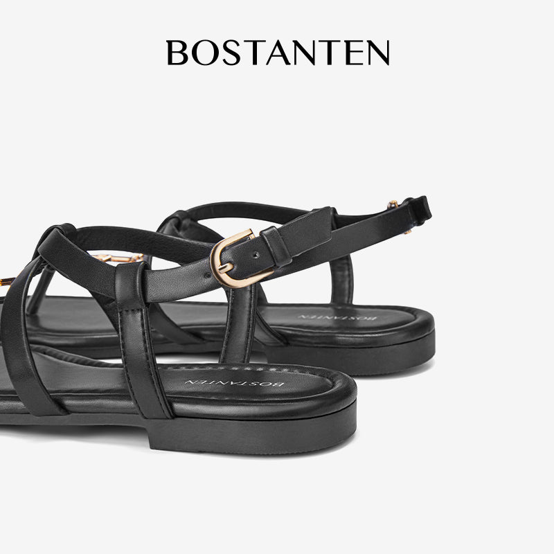 [New Arrival|Bostanten Sandal Wanita Sandal Sepatu berbentuk T dengan gesper logam kecil