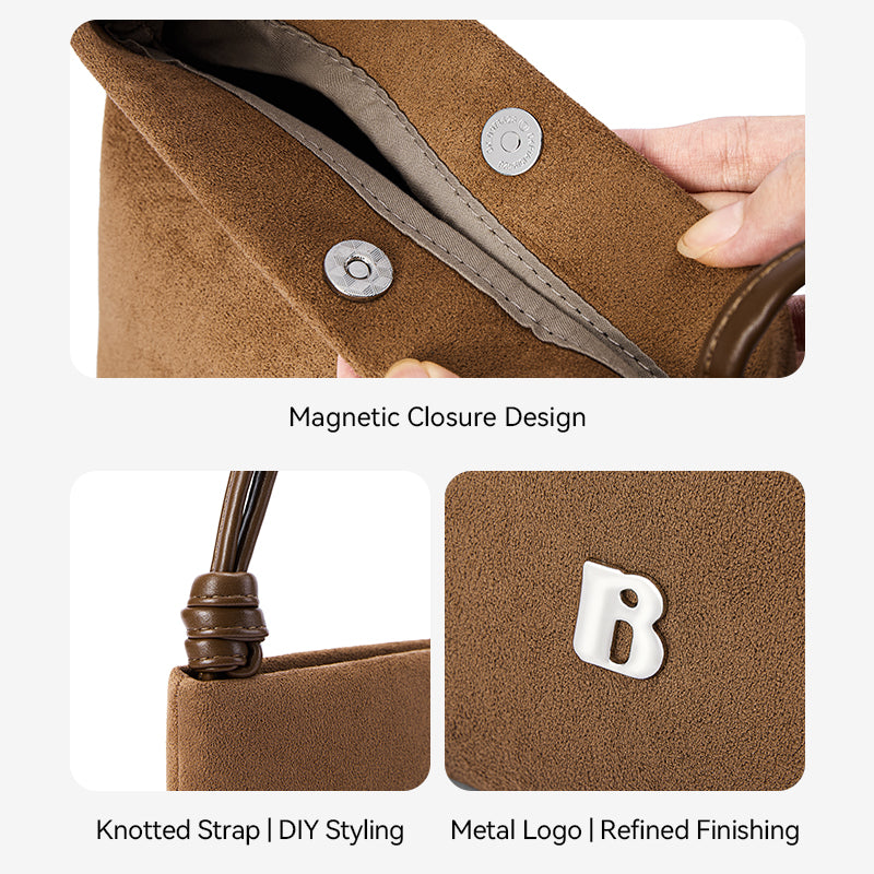 [Teddy Bag] BOSTANTEN Tas Selempang Wanita Kulit Suede Mini Fashionable – Desain Tali Anyaman DIY Adjustable Strap Tas Selempang