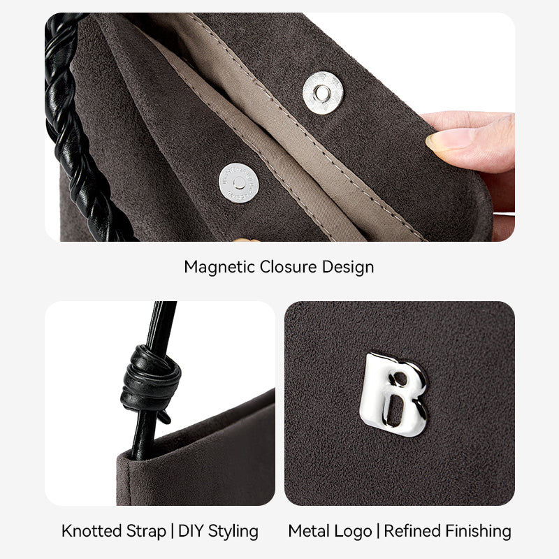 [Teddy Bag] BOSTANTEN Tas Selempang Wanita Kulit Suede Mini Fashionable – Desain Tali Anyaman DIY Adjustable Strap Tas Selempang